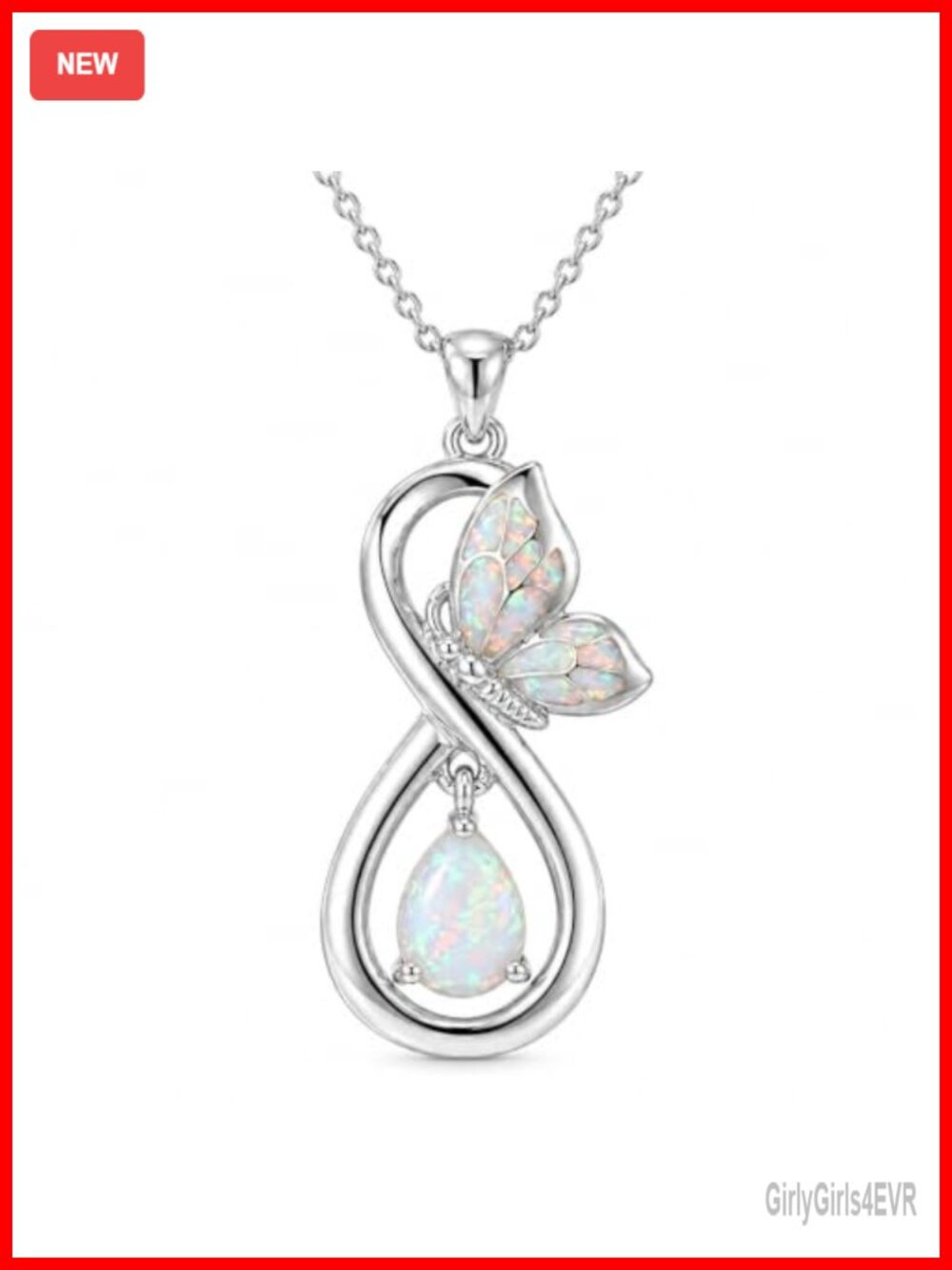 Opal Butterfly Infinity Necklace 14K Gold Plated Teardrop Pendant